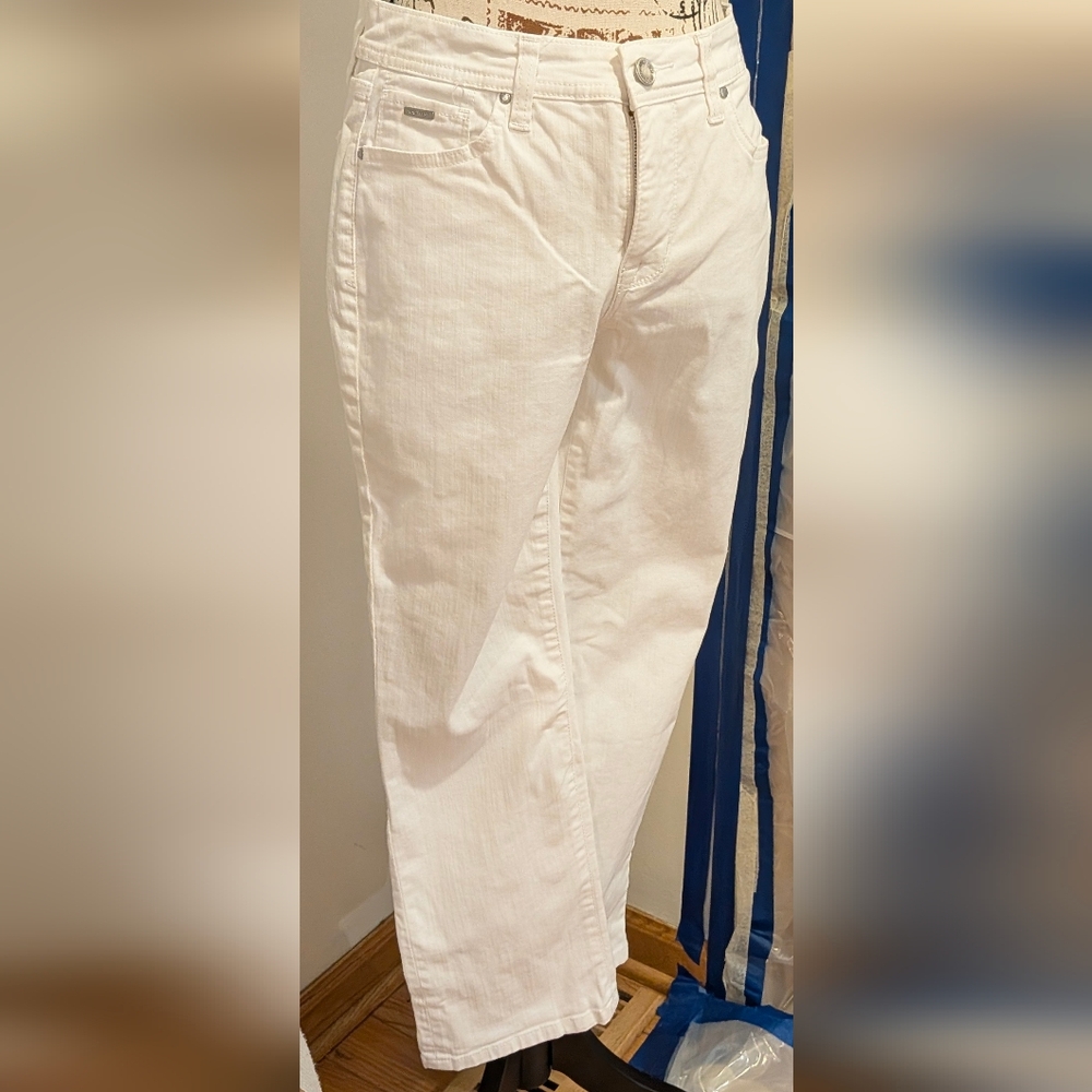 Nine West White Taylor Cuffed Capri Zip Jeans Size 6 Minimalist Clean Heritage